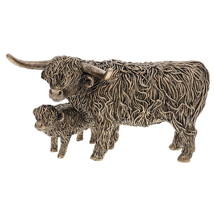 Bronze Colour Highland Cow and Wee Calf Ornament