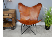 Load image into Gallery viewer, Leather Butterfly chair with iron base

