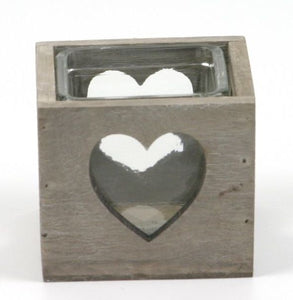 Wooden heart and glass candle holder