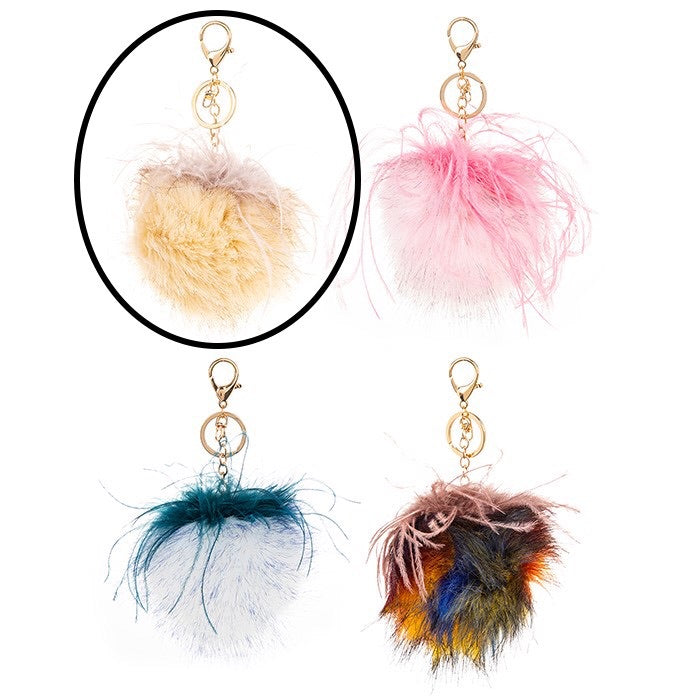 Faux fur large Pom Pom keyring cream