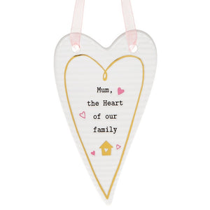 Mum the heart of our family hanging ceramic plaque