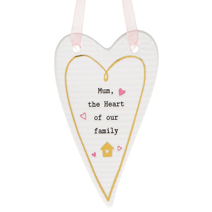 Mum the heart of our family hanging ceramic plaque