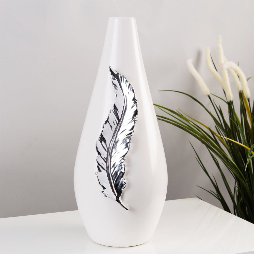White Vase with 3D Silver Leaf