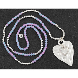 Beadz Silver Plated Multi Hearts Necklace Pink Blue