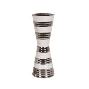 White and Silver Waisted Vase 32.5cm