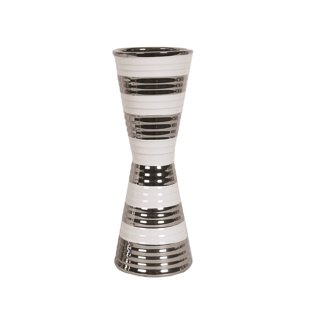 White and Silver Waisted Vase 32.5cm