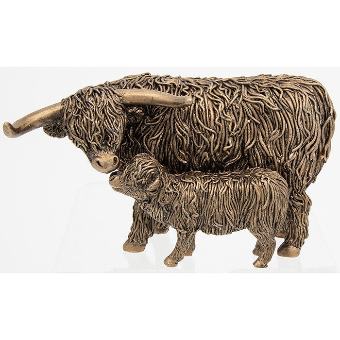 Highland cow and wee calf bronze colour ornament
