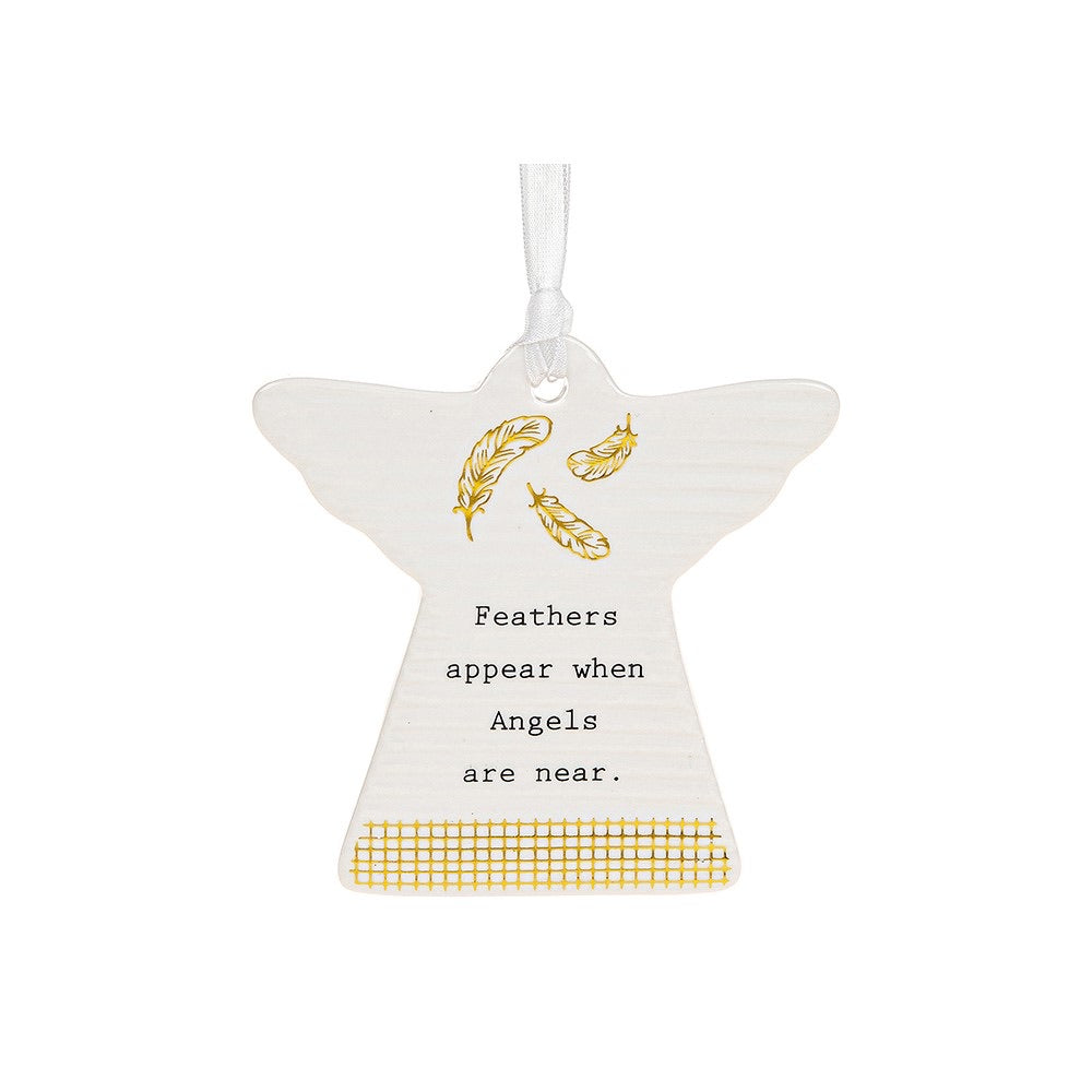 Thoughtful words ceramic angel shaped plaque - feathers appear when angels are near
