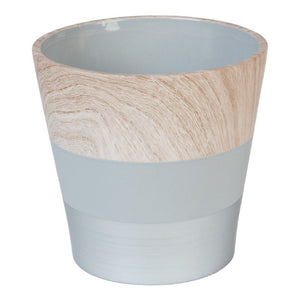 Grey and wood effect ceramic planter