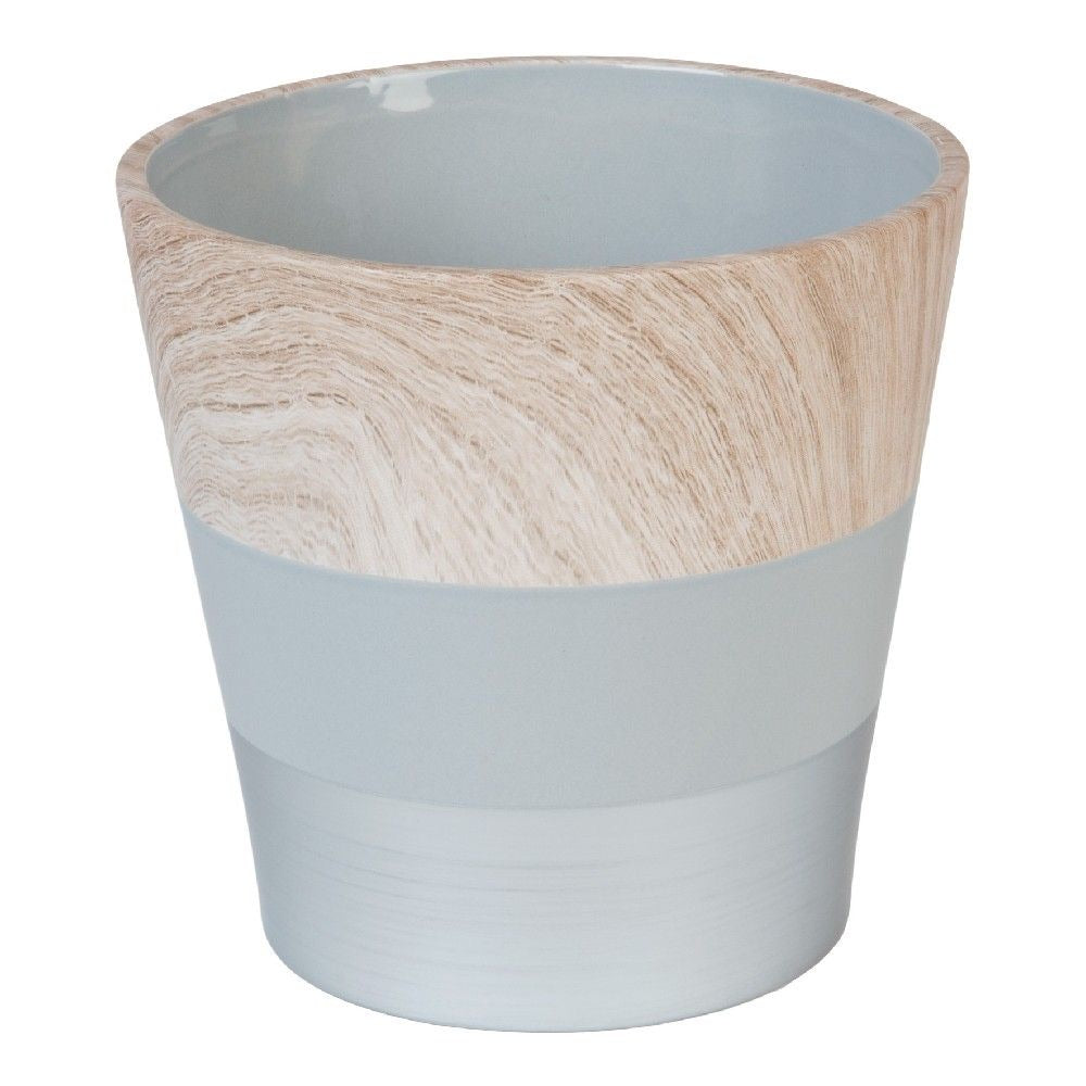 Grey and wood effect ceramic planter