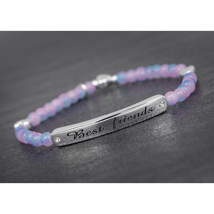 Best friends elasticated bead bracelet - pink and purple mix